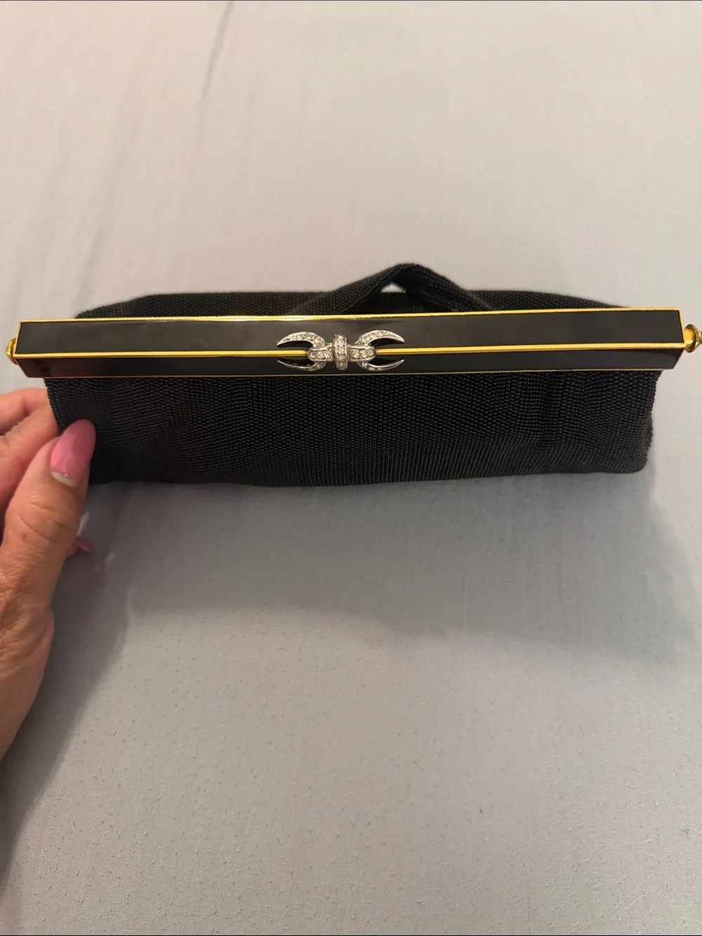 Classic Black Evening Handbag with Gold Frame